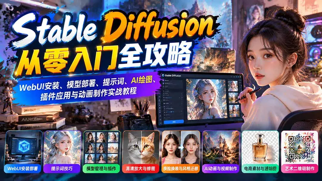 图片[2]-Stable Diffusion从零入门全攻略：WebUI安装、模型部署、提示词、AI绘图、插件应用与动画制作实战教程-智富思维学堂