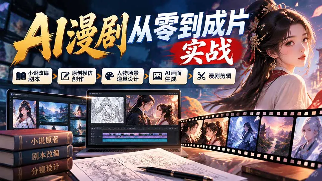 图片[2]-AI漫剧从零到成片实战：小说改编剧本、原创模仿创作、人物场景道具设计、AI画面生成与漫剧剪辑-智富思维学堂