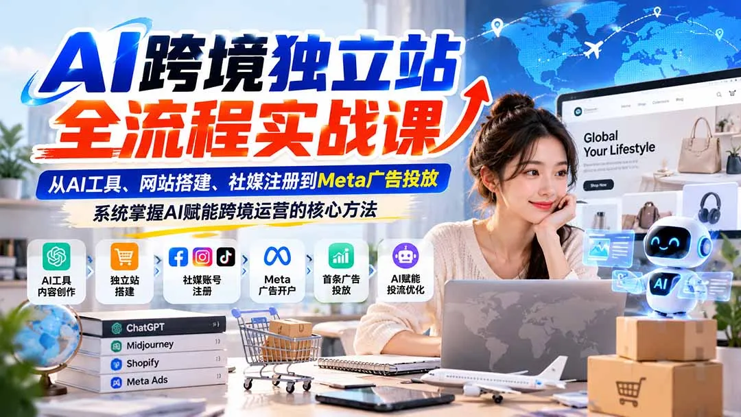 AI跨境独立站全流程实战课：从AI工具、网站搭建、社媒注册到Meta广告投放，系统掌握AI赋能跨境运营的核心方法-智富思维学堂