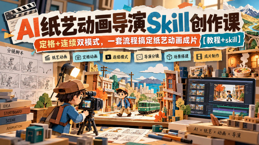 AI纸艺动画导演Skill创作课｜定格+连续双模式，一套流程搞定纸艺动画成片【教程+skill】-智富思维学堂