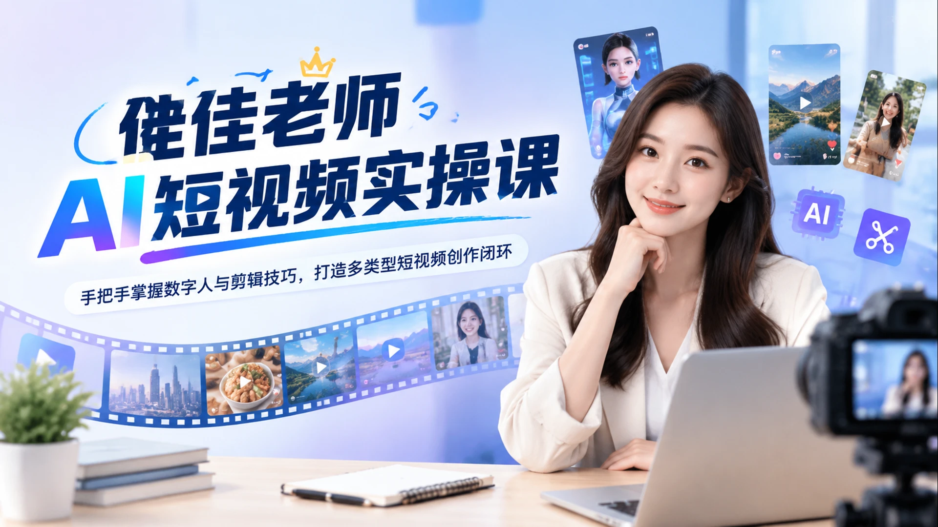 【精】佳佳老师AI短视频实操课，手把手掌握数字人与剪辑技巧，打造多类型短视频创作闭环-智富思维学堂