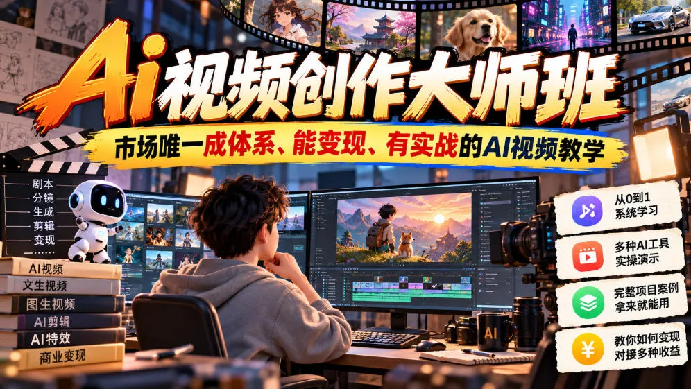 Ai视频创作大师班,市场唯一成体系、能变现、有实战的AI视频教学(更新2026)-智富思维学堂