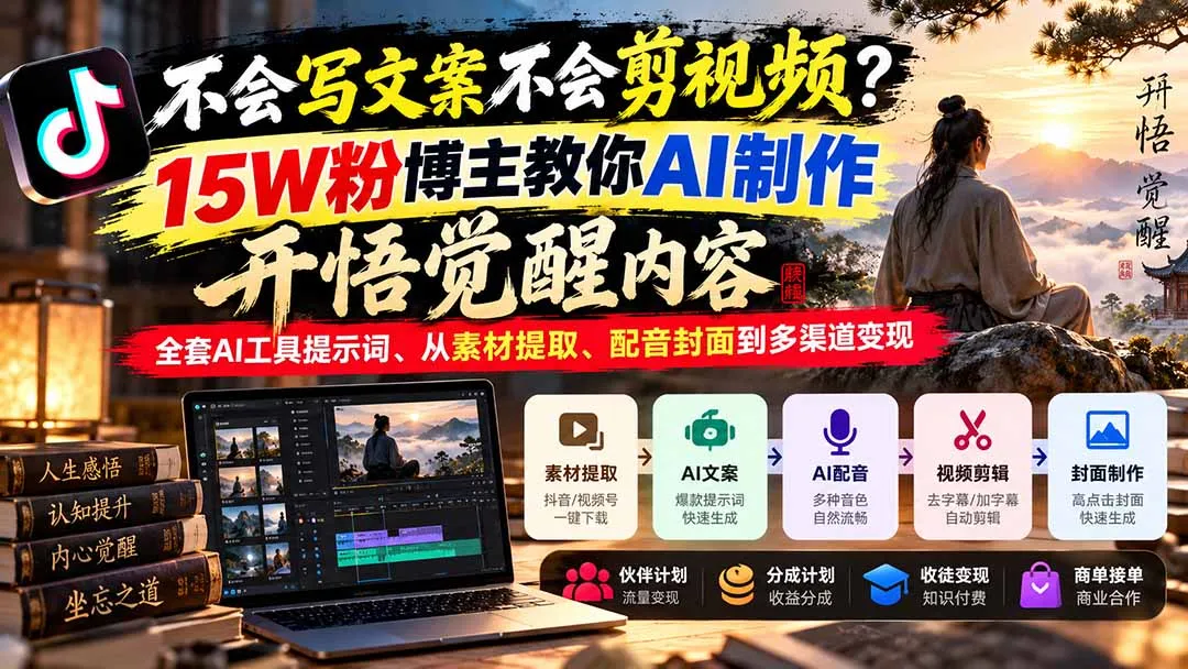 图片[2]-不会写文案不会剪视频？15W粉博主教你AI制作开悟觉醒内容，全套AI工具提示词、从素材提取、配音封面到多渠道变现-智富思维学堂