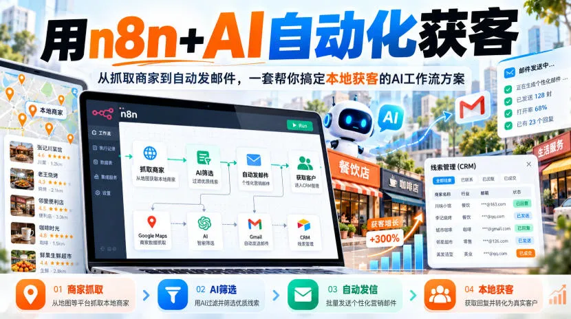 【无水印】用n8n+AI自动化获客,从抓取商家到自动发邮件,一套帮你搞定本地获客的AI工作流方案【原创双语字幕】-智富思维学堂