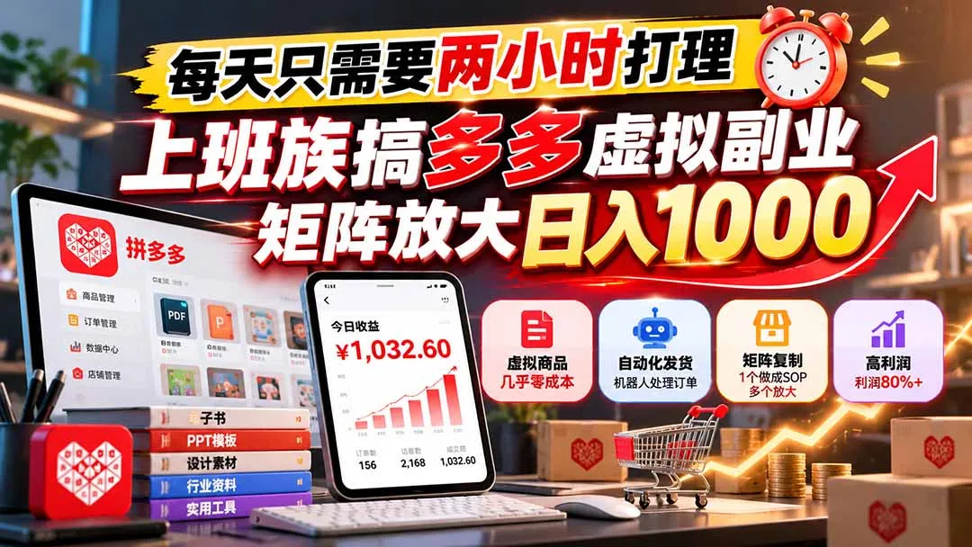每天只需要两小时打理，上班族搞多多虚拟副业，矩阵放大日入 1000-智富思维学堂