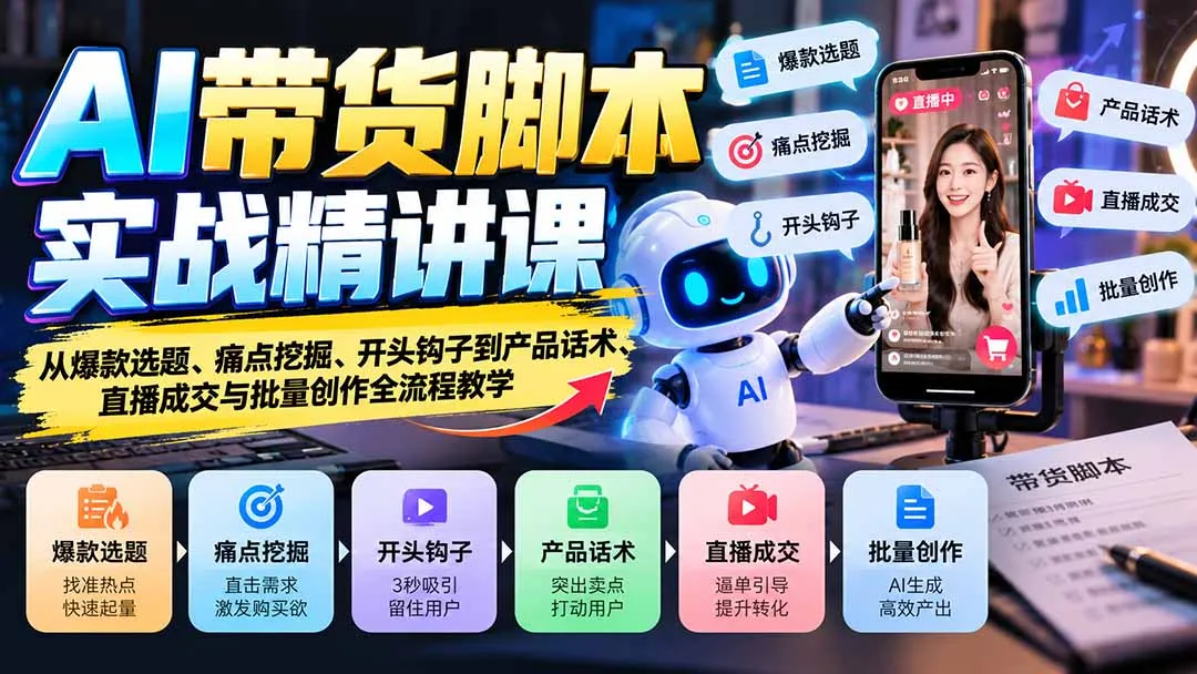 图片[2]-AI带货脚本实战精讲课：从爆款选题、痛点挖掘、开头钩子到产品话术、直播成交与批量创作全流程教学-智富思维学堂