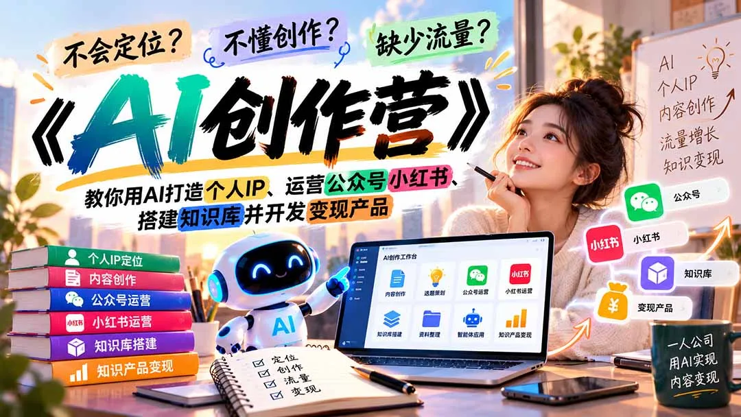 图片[2]-不会定位、不懂创作、缺少流量？《AI创作营》教你用AI打造个人IP、运营公众号小红书、搭建知识库并开发变现产品-智富思维学堂