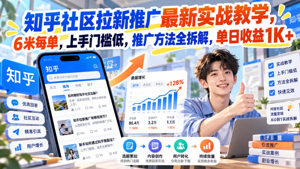知乎社区拉新推广最新实战教学,6米每单,上手门槛低,推广方法全拆解,单日收益1K+!(更新1021)-智富思维学堂