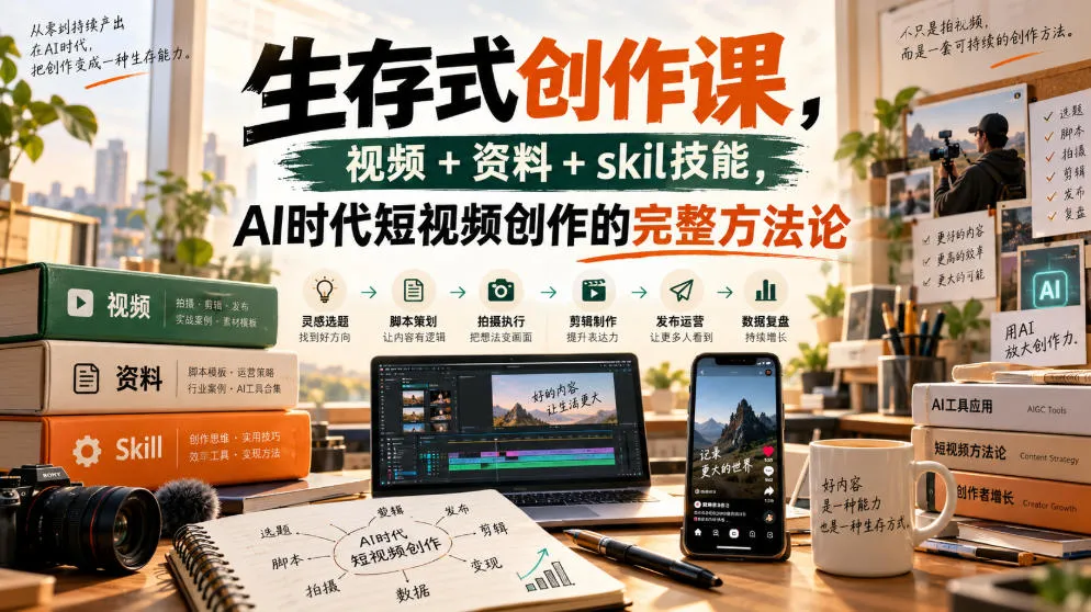 生存式创作课,视频+资料+skil技能,ai时代短视频创作的完整方法论-智富思维学堂