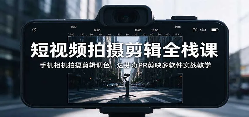 短视频拍摄剪辑全栈课：手机相机拍摄剪辑调色，达芬奇PR剪映多软件实战教学-智富思维学堂