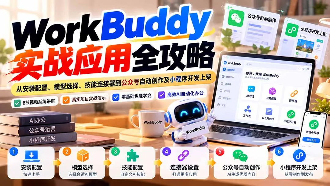 WorkBuddy 实战应用全攻略:从安装配置、模型选择、技能连接器到公众号自动创作及小程序开发上架-智富思维学堂