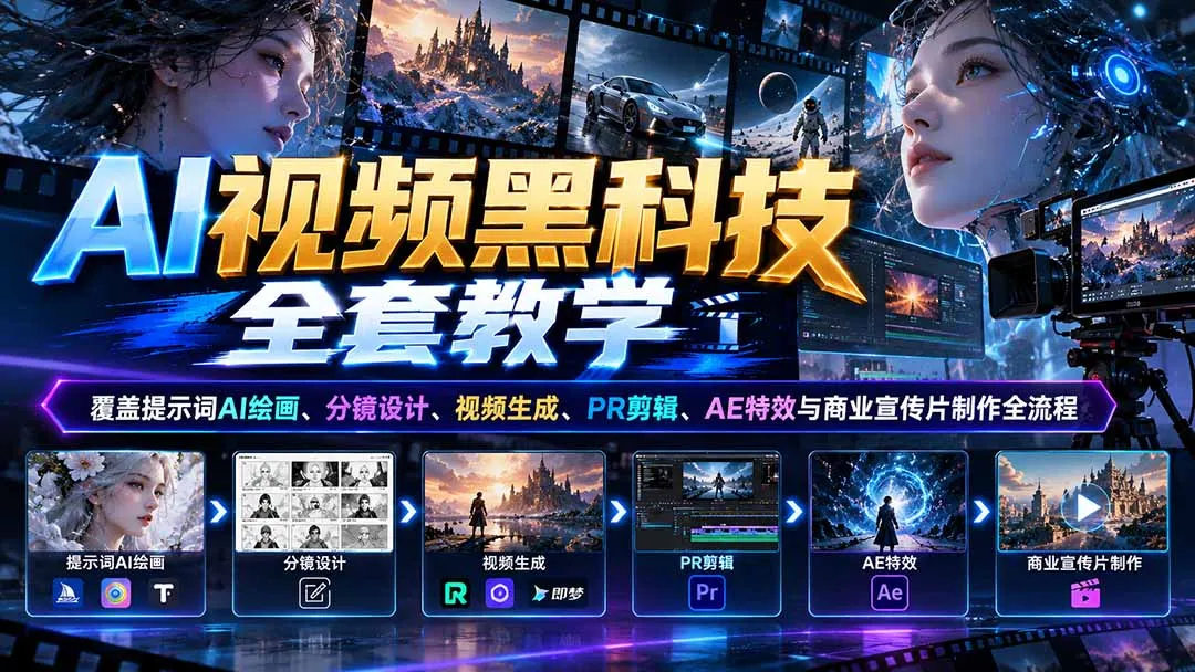 图片[2]-AI视频黑科技全套教学：覆盖提示词AI绘画、分镜设计、视频生成、PR剪辑、AE特效与商业宣传片制作全流程-智富思维学堂