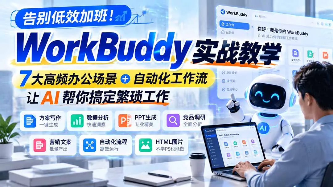 告别低效加班！WorkBuddy实战教学，7大高频办公场景＋自动化工作流，让AI帮你搞定繁琐工作-智富思维学堂