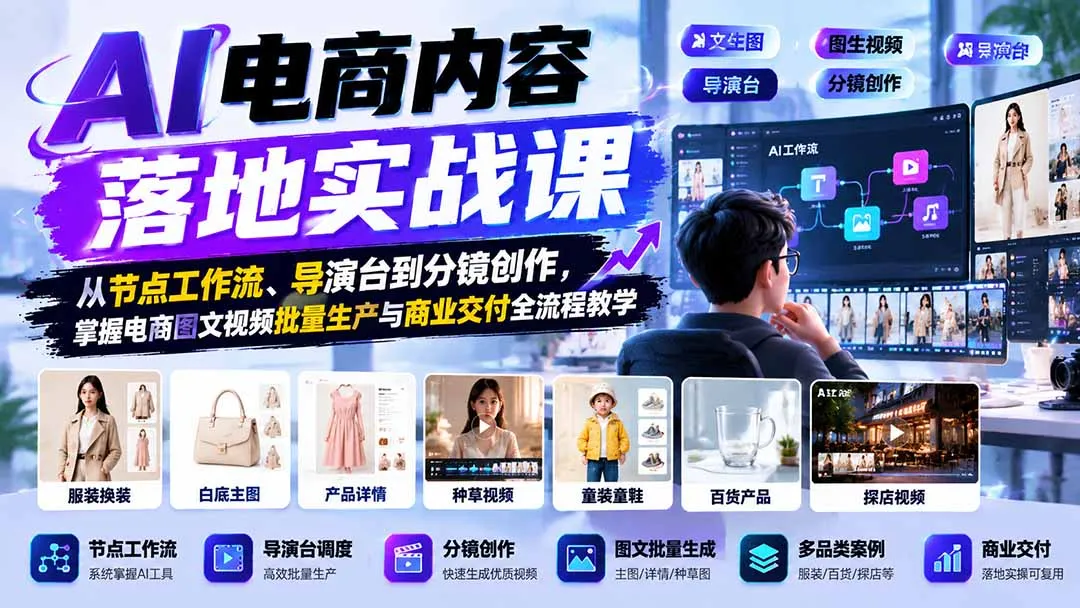 图片[2]-AI电商内容落地实战课：从节点工作流、导演台到分镜创作，掌握电商图文视频批量生产与商业交付全流程教学-智富思维学堂