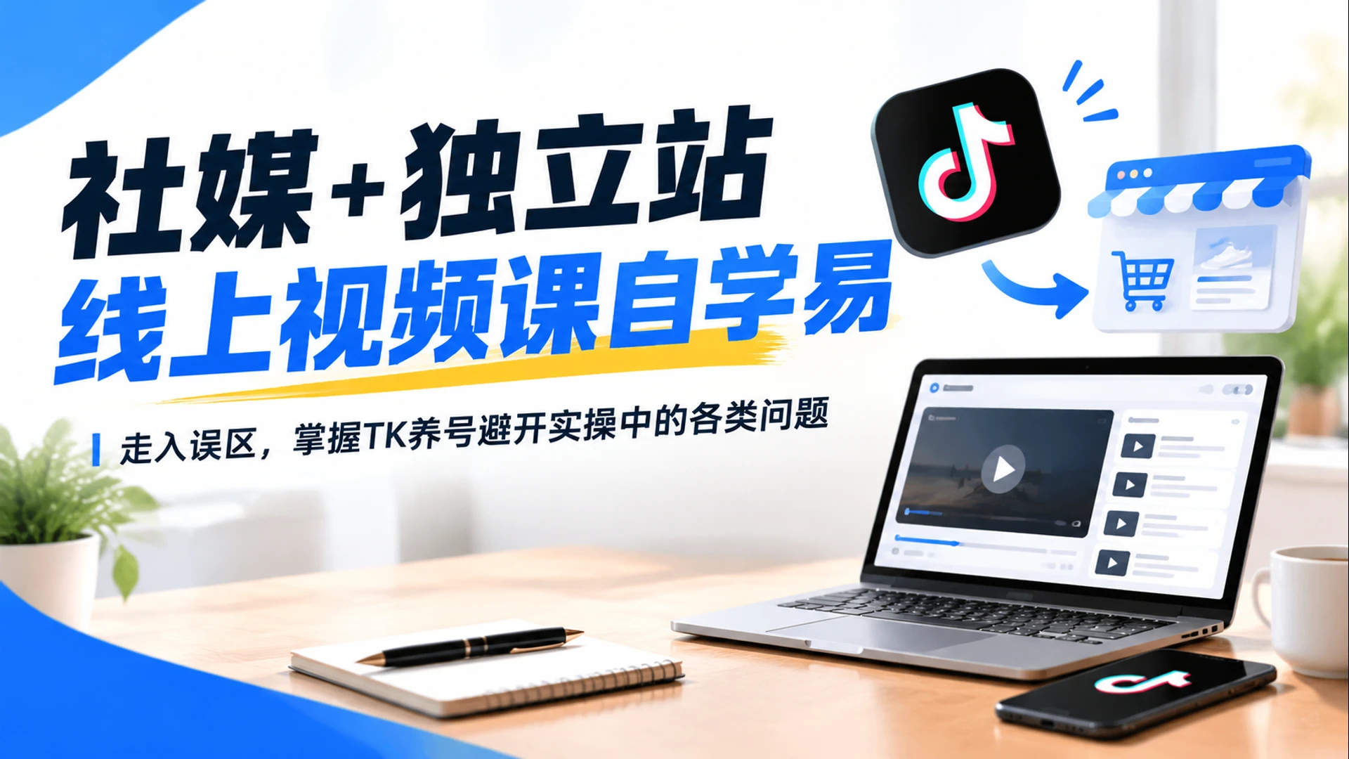 【精】社媒 + 独立站线上视频课自学易走入误区，掌握TK养号避开实操中的各类问题-智富思维学堂