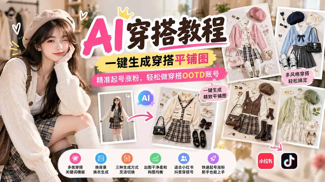 图片[2]-【无水印】AI穿搭教程｜一键生成穿搭平铺图，精准起号涨粉，轻松做穿搭OOTD账号-智富思维学堂