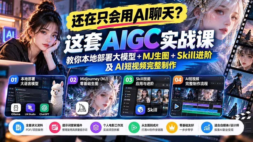 图片[2]-【无水印】还在只会用AI聊天？这套AIGC实战课教你本地部署大模型+MJ生图+Skill进阶及AI短视频完整制作-智富思维学堂