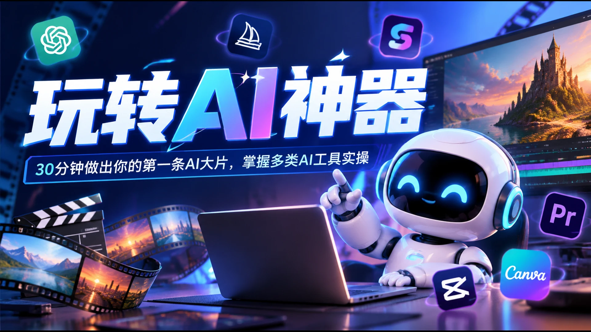 【精】玩转AI神器:30分钟做出你的第一条AI大片,掌握多类AI工具实操-智富思维学堂