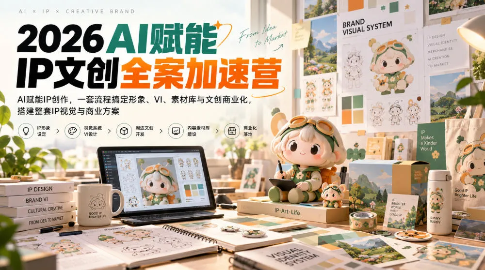 2026AI赋能ip文创全案加速营,AI赋能IP创作,一套流程搞定形象、VI、素材库与文创商业化,搭建整套IP视觉与商业方案-智富思维学堂