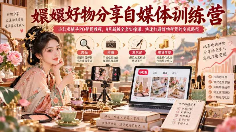 嬛嬛好物分享自媒体训练营|小红书随手PO带货教程,8月新版全套实操课,快速打通好物带货的变现路径-智富思维学堂