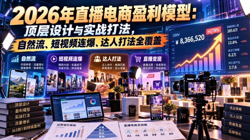 2026年直播电商盈利模型:顶层设计与实战打法,自然流、短视频连爆、达人打法全覆盖-智富思维学堂