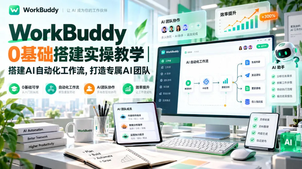 WorkBuddy 0基础搭建实操教学|搭建AI自动化工作流,打造专属AI团队-智富思维学堂