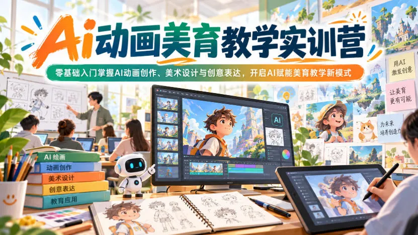 Ai动画美育教学实训营,零基础入门掌握AI动画创作、美术设计与创意表达,开启AI赋能美育教学新模式-智富思维学堂