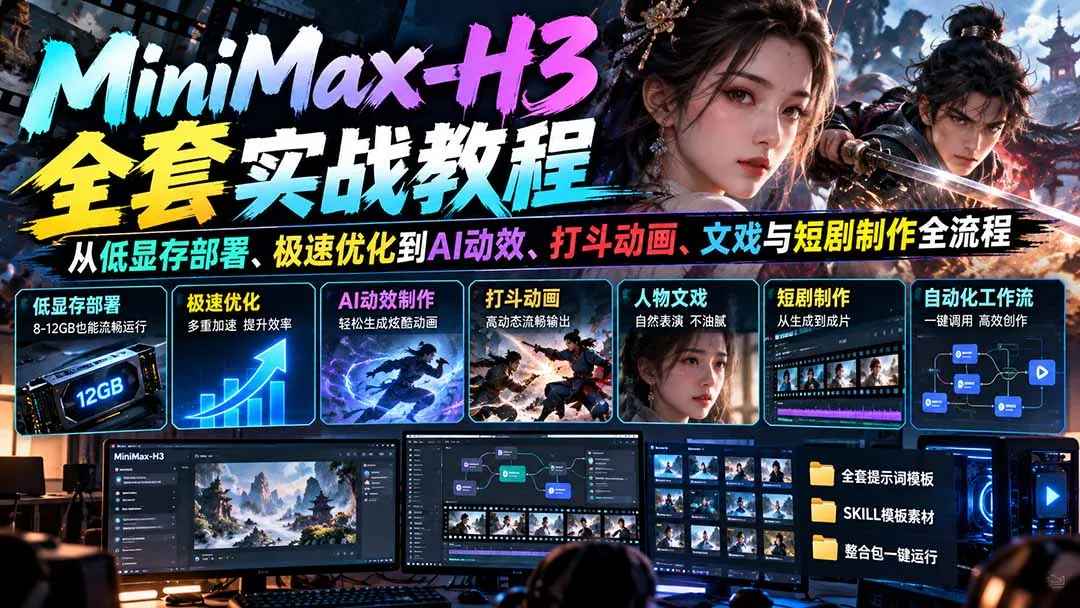 MiniMax-H3全套实战教程:从低显存部署、极速优化到AI动效、打斗动画、文戏与短剧制作全流程-智富思维学堂