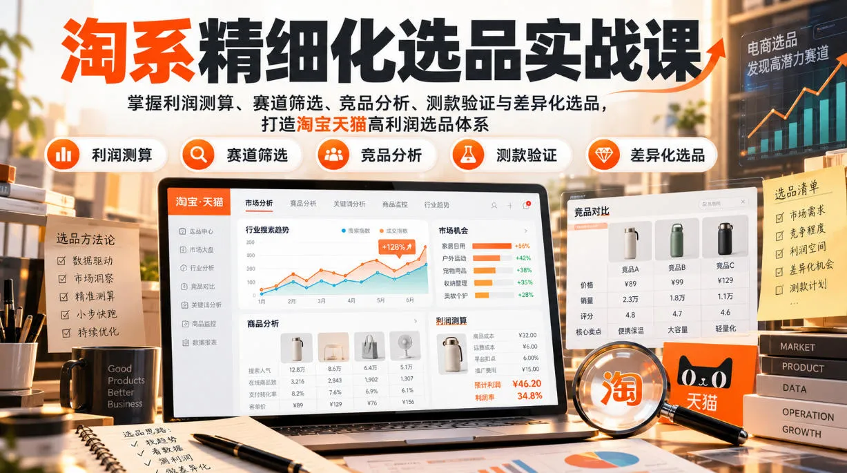 货架电商精细化选品实战课:掌握利润测算、赛道筛选、竞品分析、测款验证与差异化选品,打造淘宝天猫高利润选品体系-智富思维学堂
