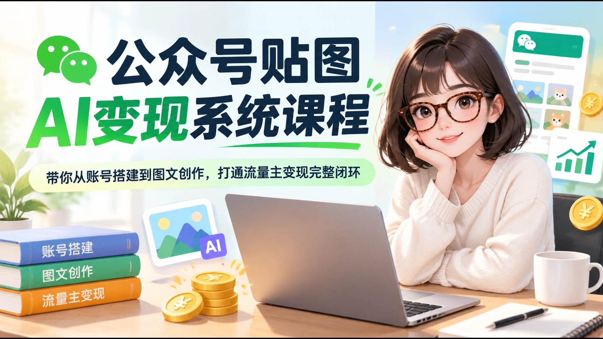 【精】公众号贴图AI变现系统课程,带你从账号搭建到图文创作,打通流量主变现完整闭环-副业吧 【精】公众号贴图AI变现系统课程,带你从账号搭建到图文创作,打通流量主变现完整闭环-副业吧
