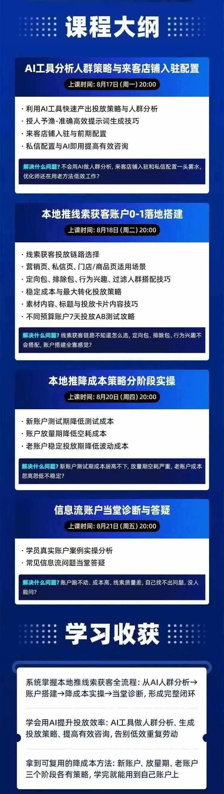 2026巨量AD本地推线索获客全流程实战课-33期更新1027：AI人群分析、账户搭建、7天测试、分阶段降本与投放优化-副业吧