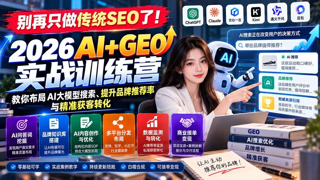 图片[2]-别再只做传统SEO了！《2026AI+GEO实战训练营》教你布局AI大模型搜索、提升品牌推荐率与精准获客转化-智富思维学堂