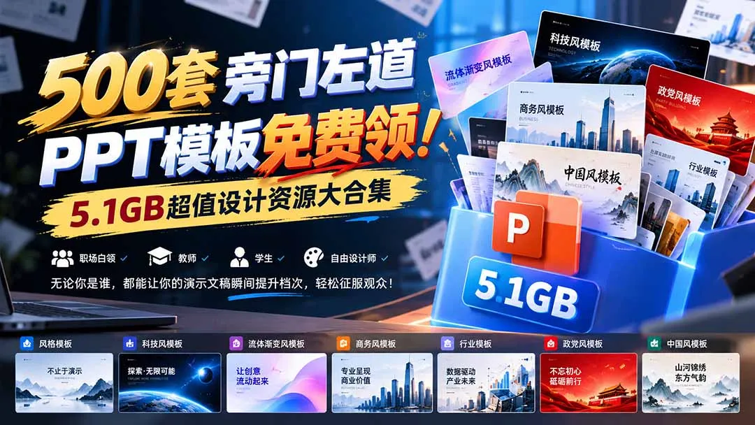 500套旁门左道PPT模板免费领！5.1GB超值设计资源大合集-智富思维学堂