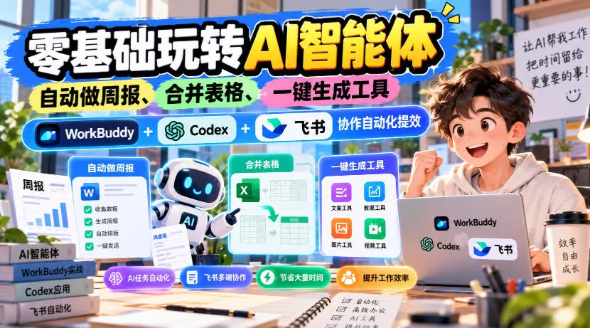 【无水印】零基础玩转AI智能体,自动做周报、合并表格、一键生成工具,WorkBuddy+Codex + 飞书协作自动化提效