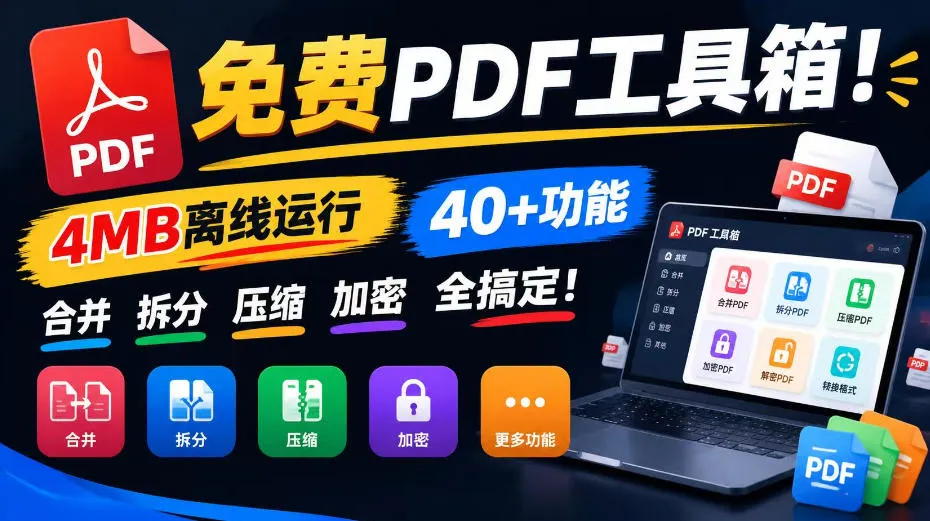 免费PDF工具箱！4MB离线运行，40+功能，合并拆分压缩加密全搞定！-智富思维学堂