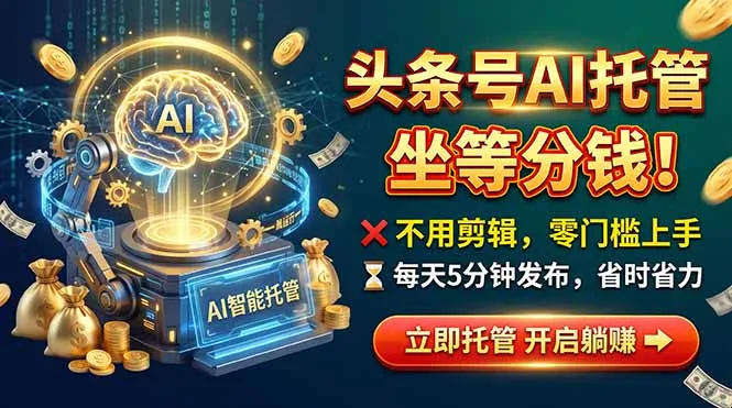 头条AI视频托管，你出号我运营，每天花5分钟发布，月赚1W+，手机可做-智富思维学堂