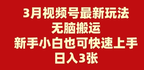 3月视频号最新玩法，无脑搬运，新手小白也可快速上手，日入3张-智富思维学堂