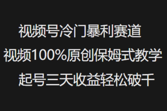 视频号冷门暴利赛道视频100%原创保姆式教学起号三天收益轻松破千-智富思维学堂
